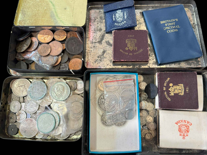 Three tins of British coinage, including silver.