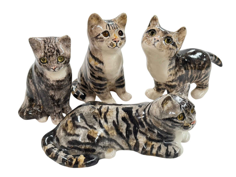 Two Winstanley seated cats size 3 & 2, one standing cat size 3 and one lying cat size 4 (4).