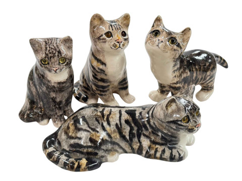 Two Winstanley seated cats size 3 & 2, one standing cat size 3 and one...
