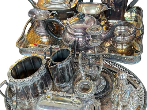Selection of silver plated ware including a four piece and three tea piece...