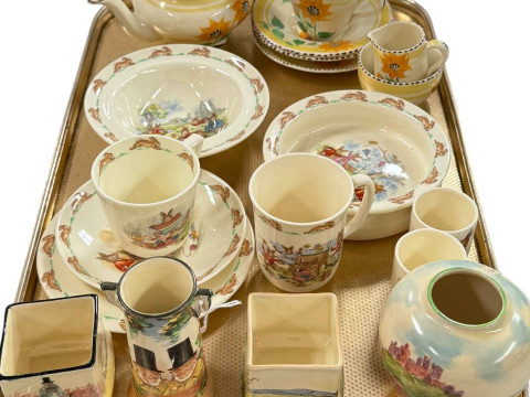 Collection of Royal Doulton Bunnykins breakfast ware, two vases and two...