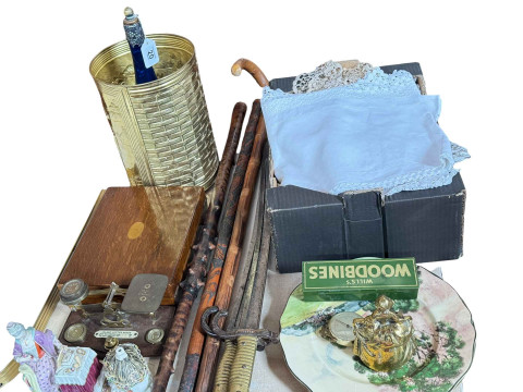 Pair of bayonets, three walking sticks, set of postal scales, Bristol...