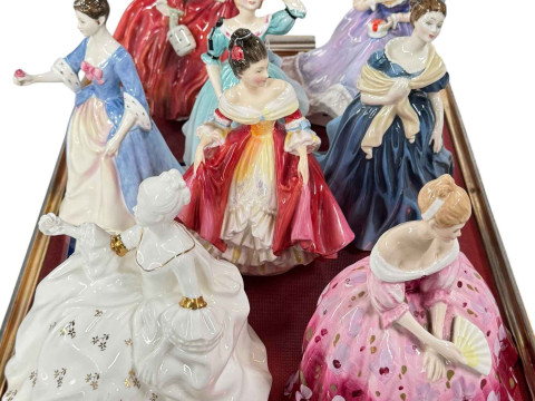 Collection of eight Royal Doulton ladies including Antoinette, Autumn...
