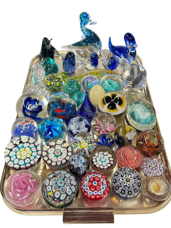 Collection of Millefiori and other glass paperweights.