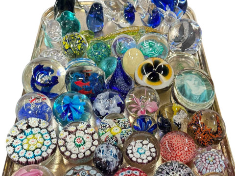 Collection of Millefiori and other glass paperweights.