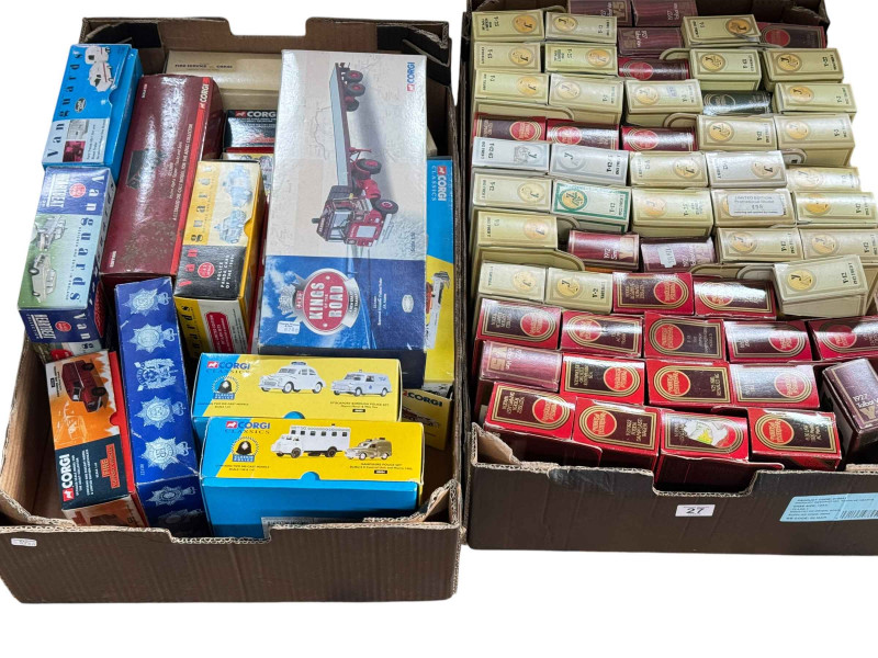 Two boxes of Corgi, Matchbox Models of Yesteryear and other model vehicles.