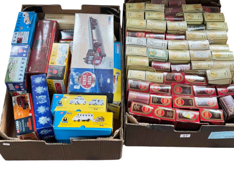 Two boxes of Corgi, Matchbox Models of Yesteryear and other model vehicles.