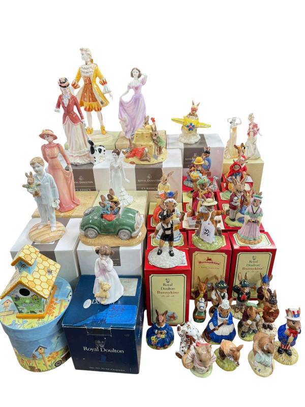Collection of Coalport and Royal Doulton figurines, and a collection of Royal Doulton Bunnykins figures.
