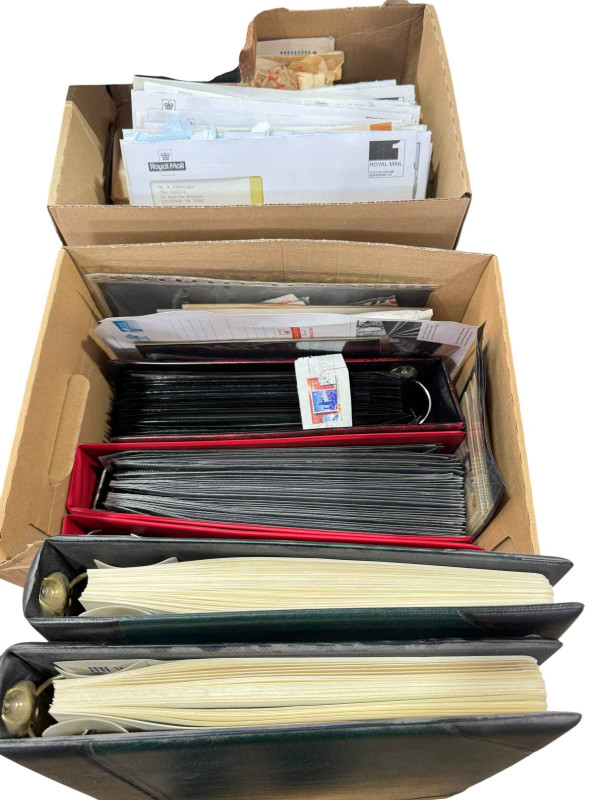 Five albums and box of stamps and first day covers.