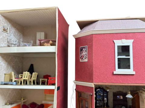 Three dolls houses 'Antique Shop', 'Nursery' and three story box house...