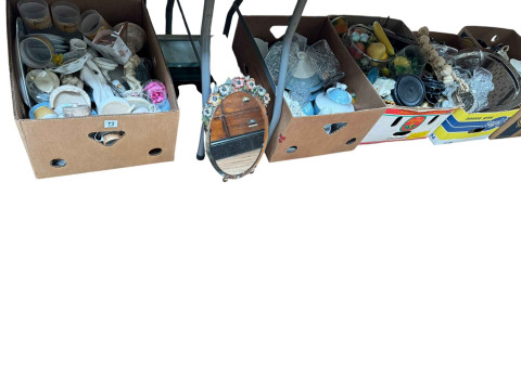 Five boxes of assorted glass and china, Royal Doulton Reflection dinnerware,...