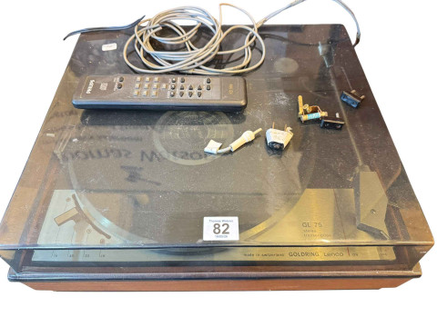 Garrard and Lenco turntables, a Leak tuner and amp, Avantic amp, Philips CD player and a pair of large Goodmans speakers. thumbnail