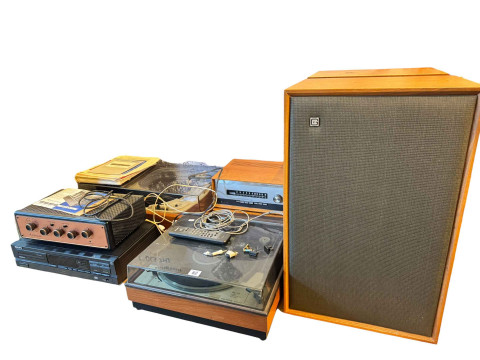 Garrard and Lenco turntables, a Leak tuner and amp, Avantic amp, Philips...