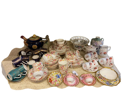 Royal Crown Derby 'Bali' coffee cans and saucers and cream jug and saucers,...