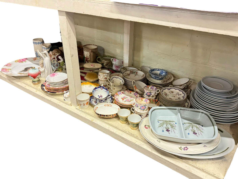 Two Lladro figures, two Royal Doulton character jugs and Oliver Twist tankard, large Rosenthal plaque and various other china, etc.