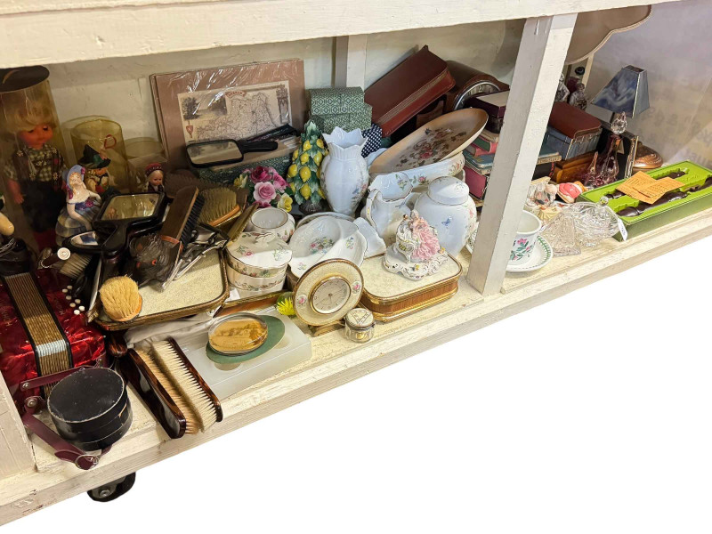 Collection of Aynsley and other china, dressing table wares, lamps, Dulmetsch recorder, etc.