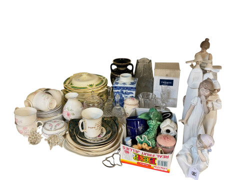 Four Lladro and one Nao figures, Sylvac rabbit and dog, tea and dinnerware,...
