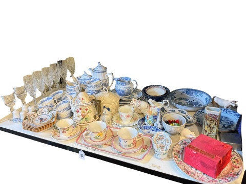 Collection of assorted blue and white and other china including Oriental...