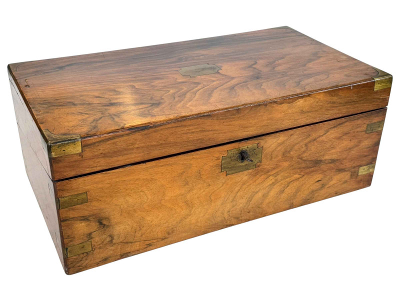 Victorian brass mounted walnut portable writing box.