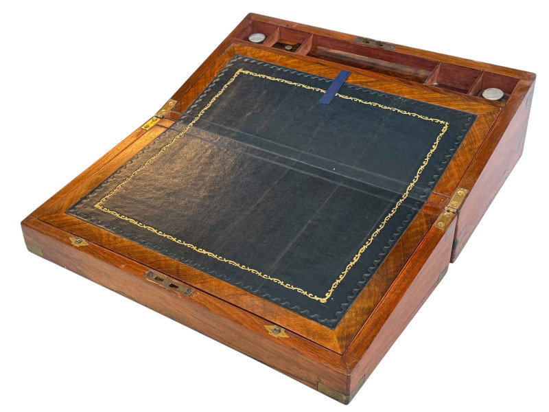 Victorian brass mounted walnut portable writing box.