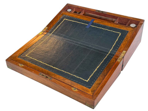 Victorian brass mounted walnut portable writing box. thumbnail