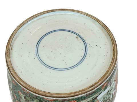 Chinese famille verte jardiniere with panels of figures and foliage, 17cm. thumbnail