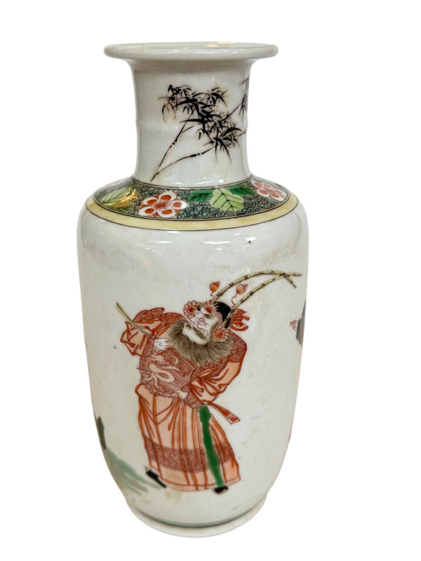 Chinese vase with iron red figure, double blue circle mark to base, 22cm.