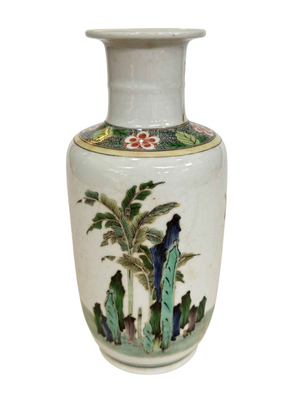 Chinese vase with iron red figure, double blue circle mark to base, 22cm.