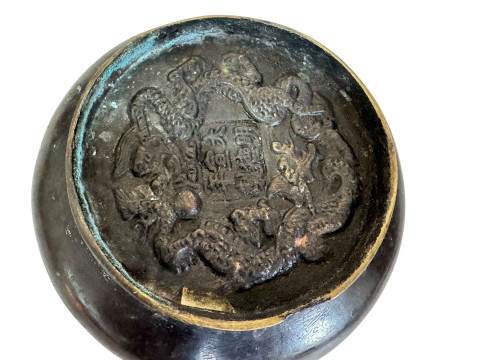Chinese bronze censor, marks to base, 12cm across. thumbnail