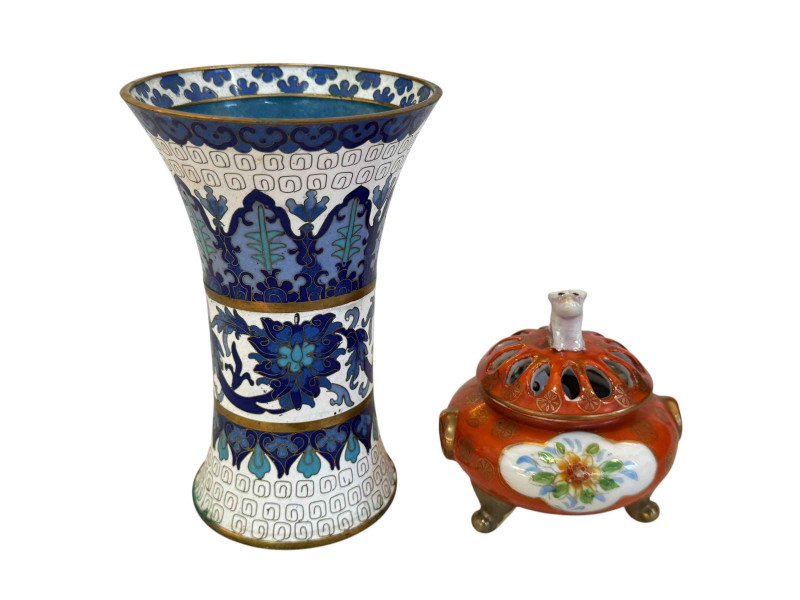 Cloisonné waisted vase, 15.5cm, and small pot pourri (2).