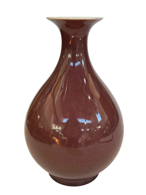Large Chinese copper red glazed ovoid vase with blue seal mark to base, 29.5cm.