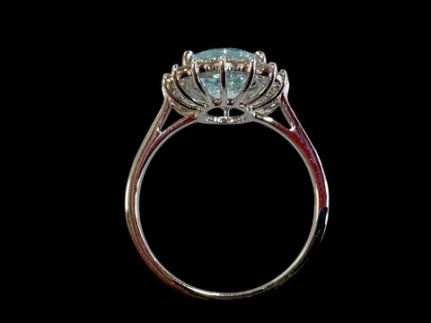 Aquamarine and diamond cluster ring set in 18 carat white gold (aquamarine 2.11 carats), size O. thumbnail
