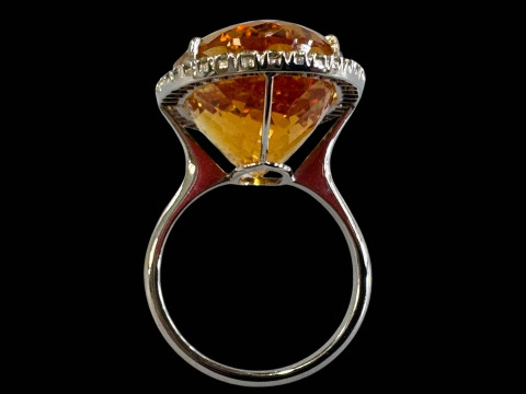 Large oval citrine and diamond cluster ring set in unmarked gold, diamond weight 0.40 carats, size N. thumbnail
