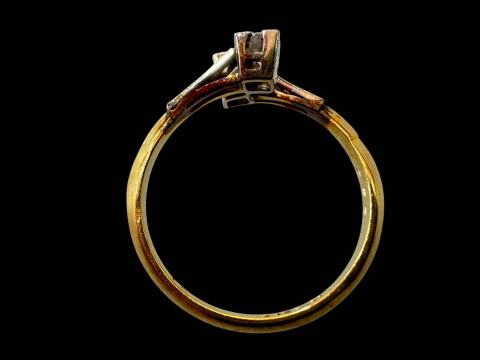 Diamond 18 carat gold and platinum ring with crossover setting, size N. thumbnail