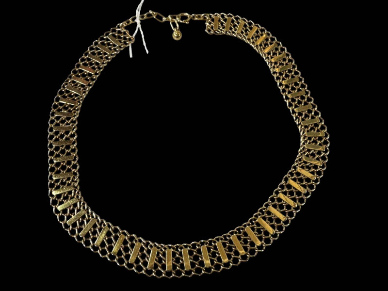 14 carat gold mesh choker necklace, 36cm.
