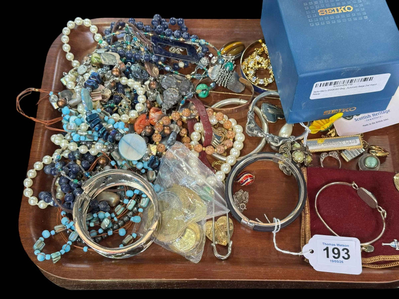 Jewellery including silver and two wristwatches.
