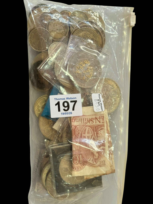 Collection of British coinage and notes.