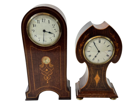 Two good quality inlaid mahogany mantel clocks, circa 1910, tallest 32cm.