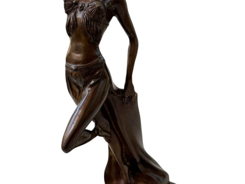 Bronzed spelter/metal sculpture of flapper, 41cm.