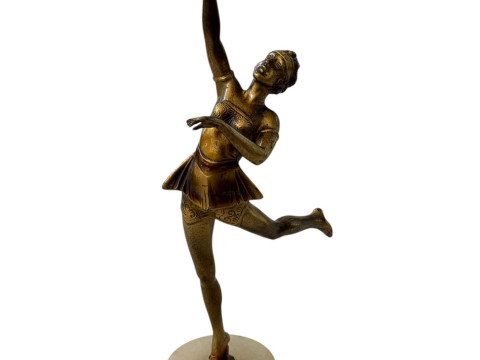 Vintage Art Deco gilt figure of dancer with ball, 32.5cm.