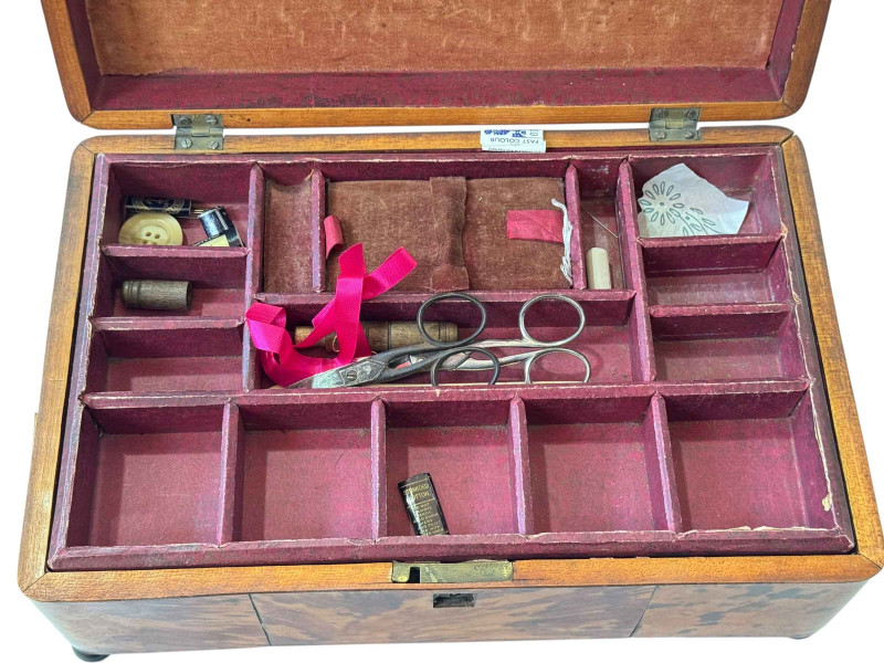 19th Century tortoiseshell veneered work box, 30cm width.