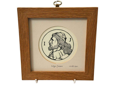 Eric Gill lithograph of Indigo Jones, framed, 16cm square.