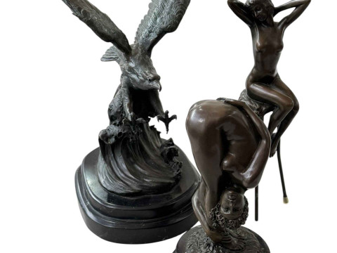 Bronze naked lady on a stool, 27cm, erotic bronze, and seabird bronze...