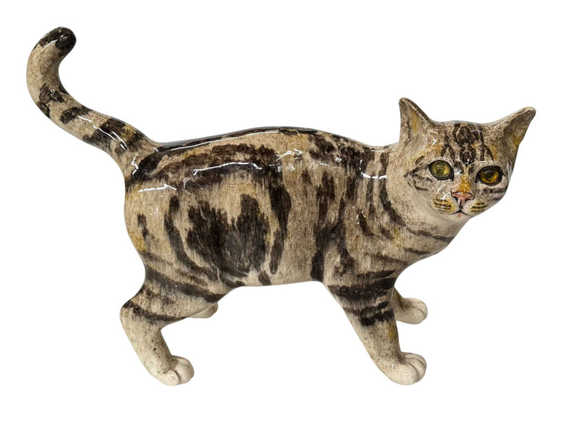 Large Winstanley grey striped cat on all fours, signed, size 8, 40cm length.