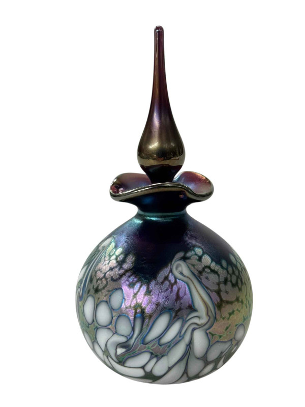Okra art glass scent bottle, signed and dated, 14.5cm.