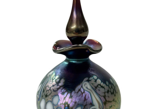 Okra art glass scent bottle, signed and dated, 14.5cm.