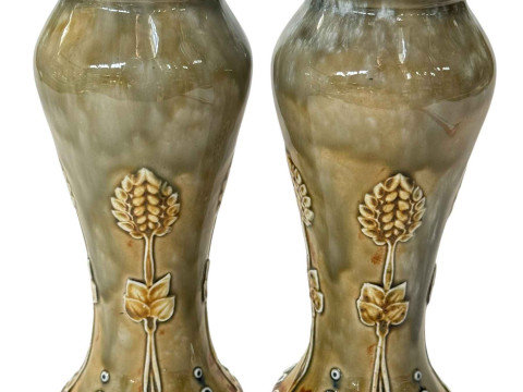 Pair Royal Doulton stoneware baluster vases, 19cm.