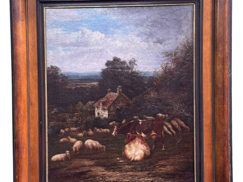 Dutch School, Cattle and Sheep in Farmstead, oil on canvas 59cm by 49cm,...