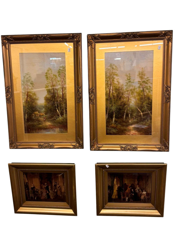 Collection of pictures and mirrors including pair of chrystoleums.
