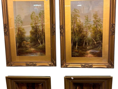 Collection of pictures and mirrors including pair of chrystoleums. thumbnail